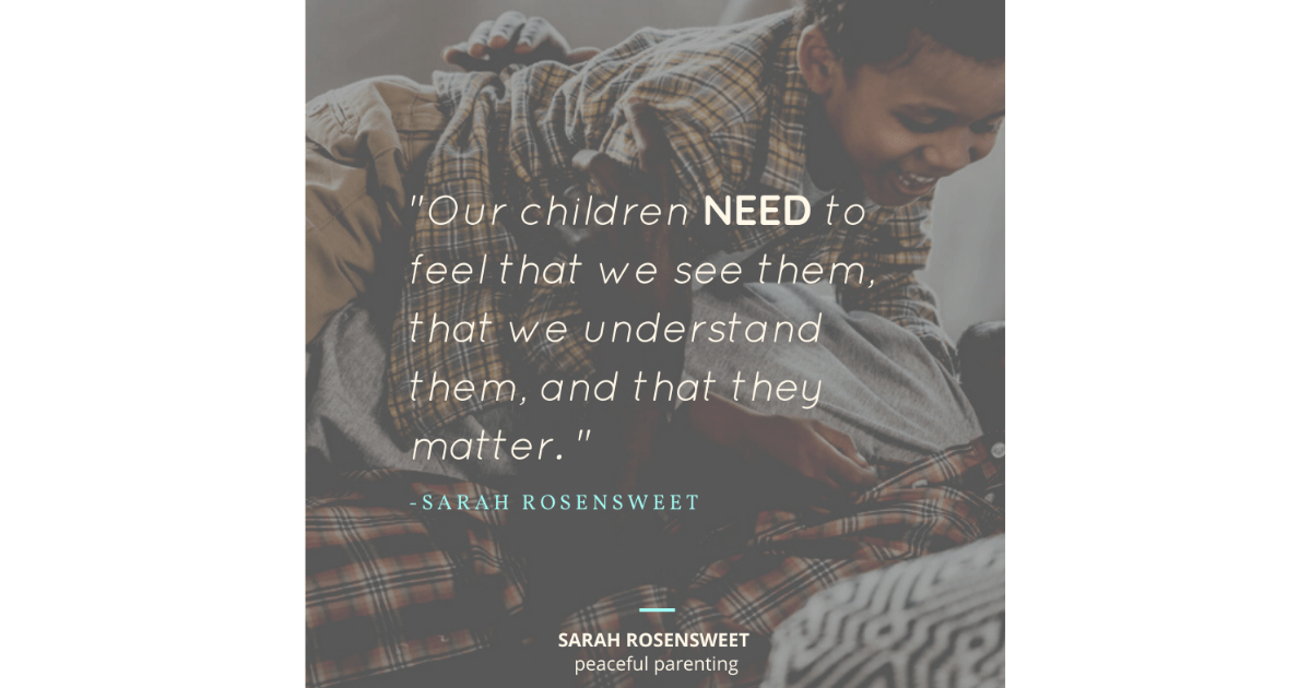 Our children NEED to feel that we see them that we understand them, and that they matter Sarah Rosensweet Quote